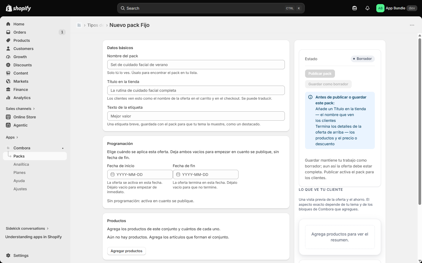 Editor vacío con checklist Antes de publicar