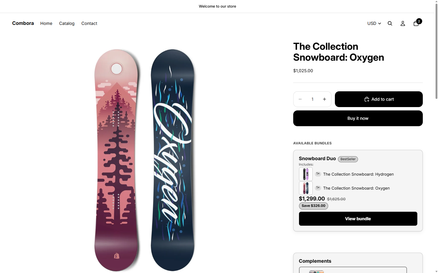 Volume table on the product page
