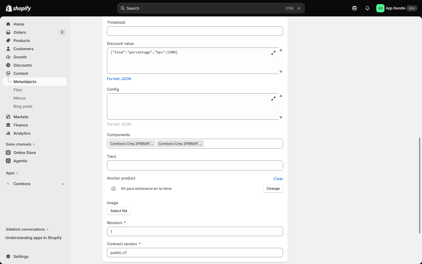 Campos discount_value, components, anchor, contract version