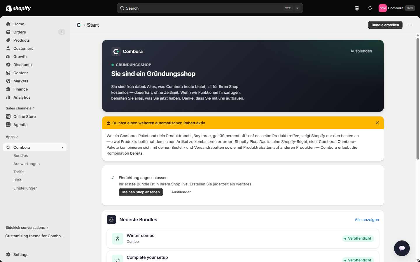 Startbildschirm mit der Einrichtungs-Checkliste
