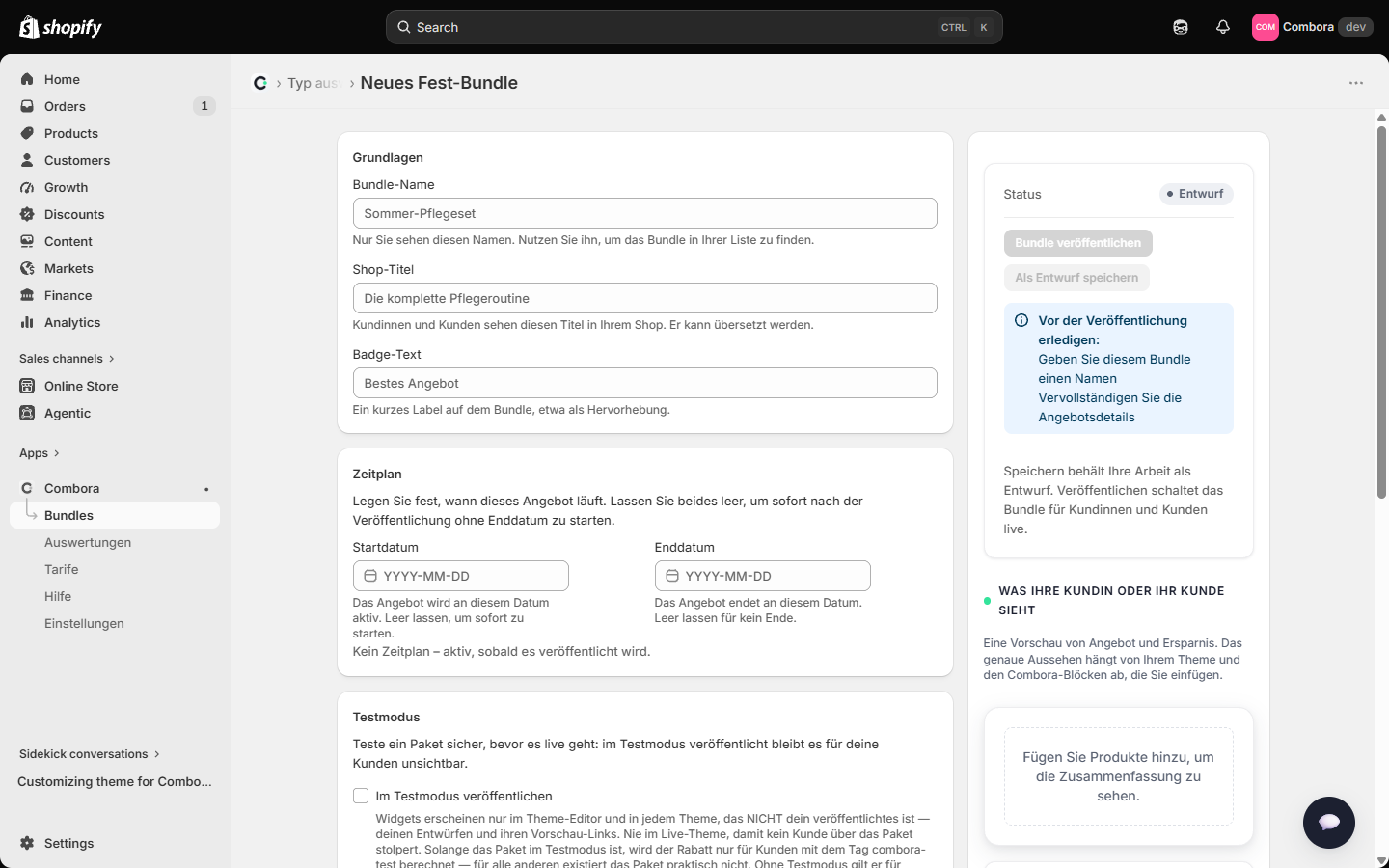 Leerer Editor mit der Checkliste Vor dem Veröffentlichen