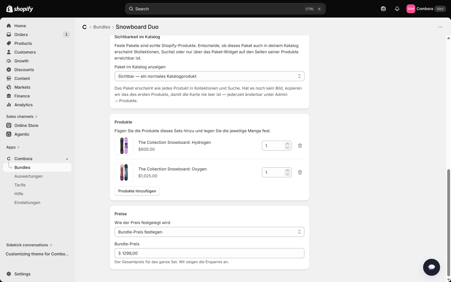 Editor des festen Bundles: Bestandteile und Bundle-Preis