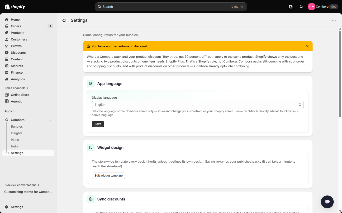 Settings page