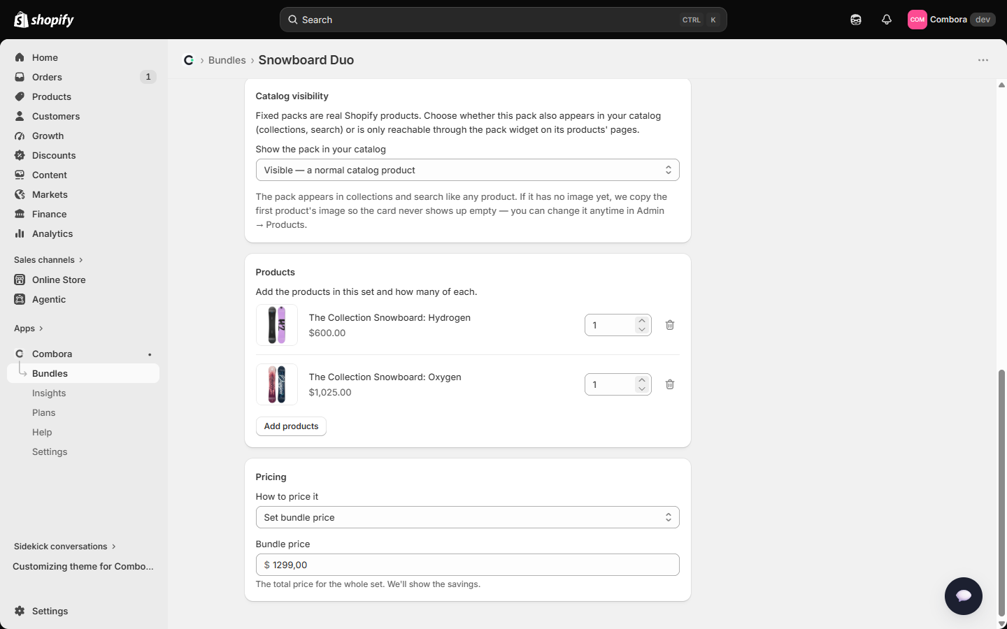 Fixed bundle editor: components and bundle price
