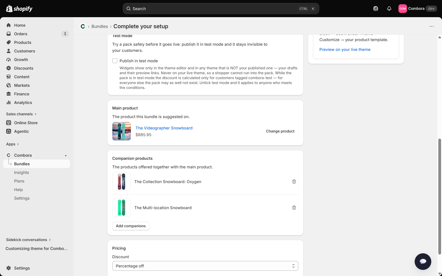 Complements editor with main product and suggestions