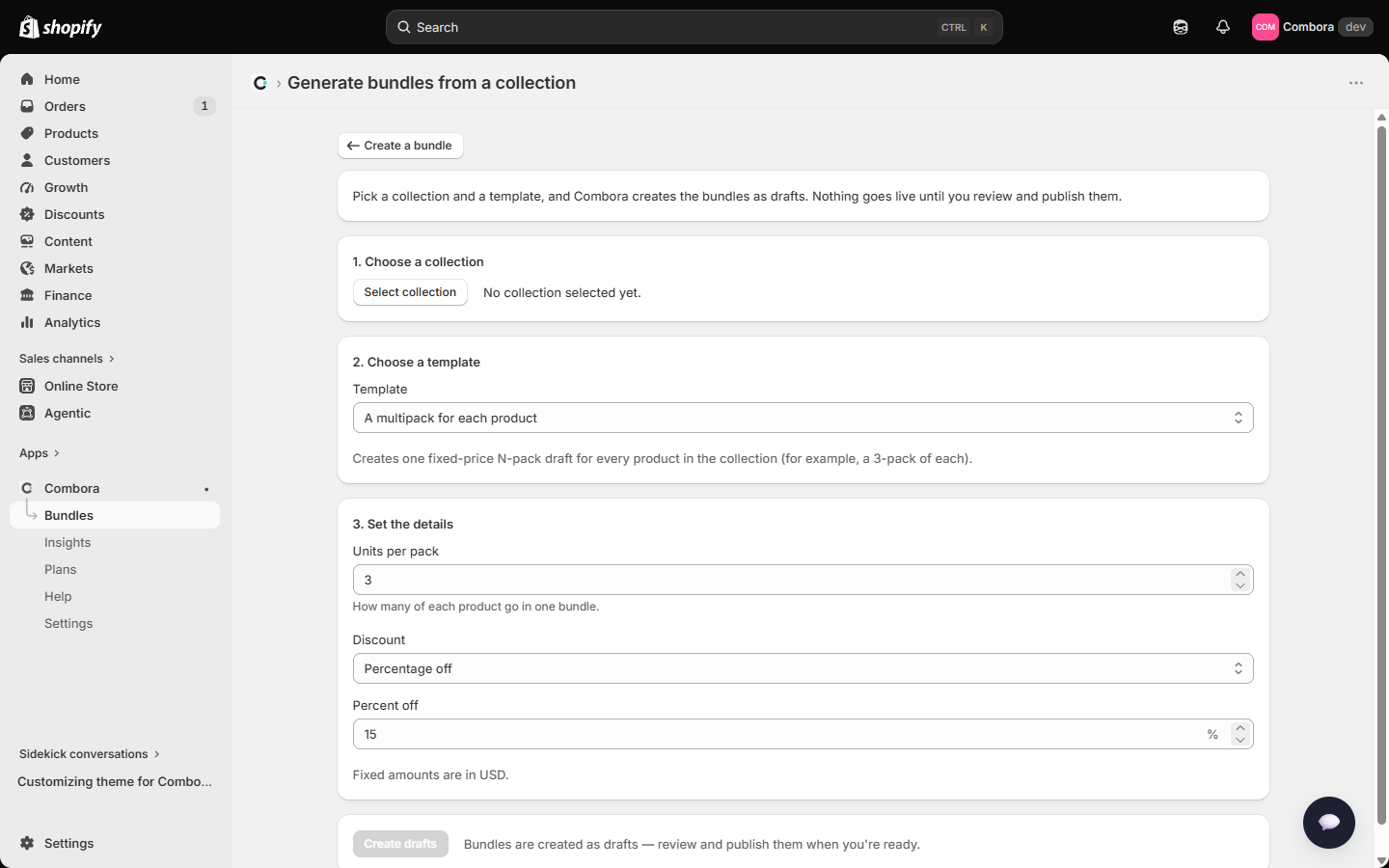 Generator configured with a collection and a template