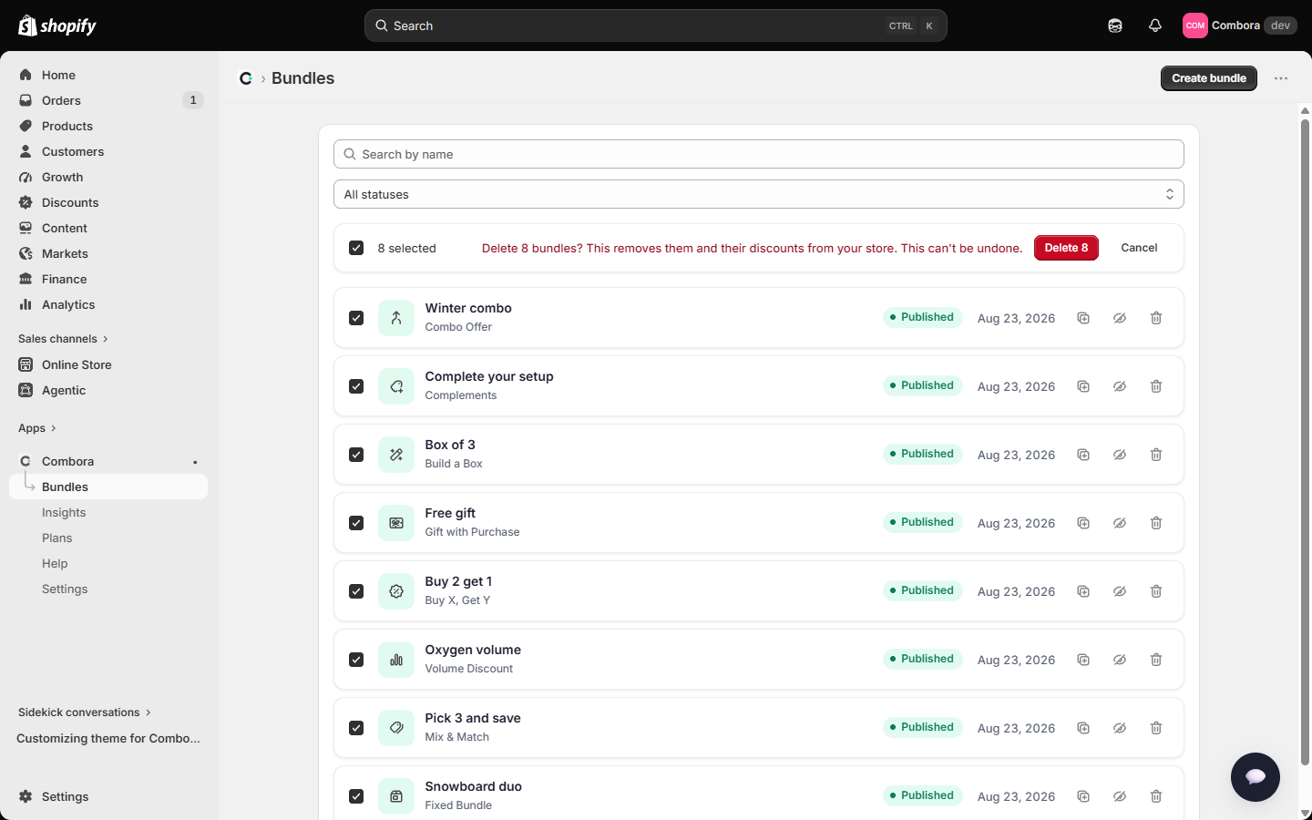 Inline confirmation for bulk delete
