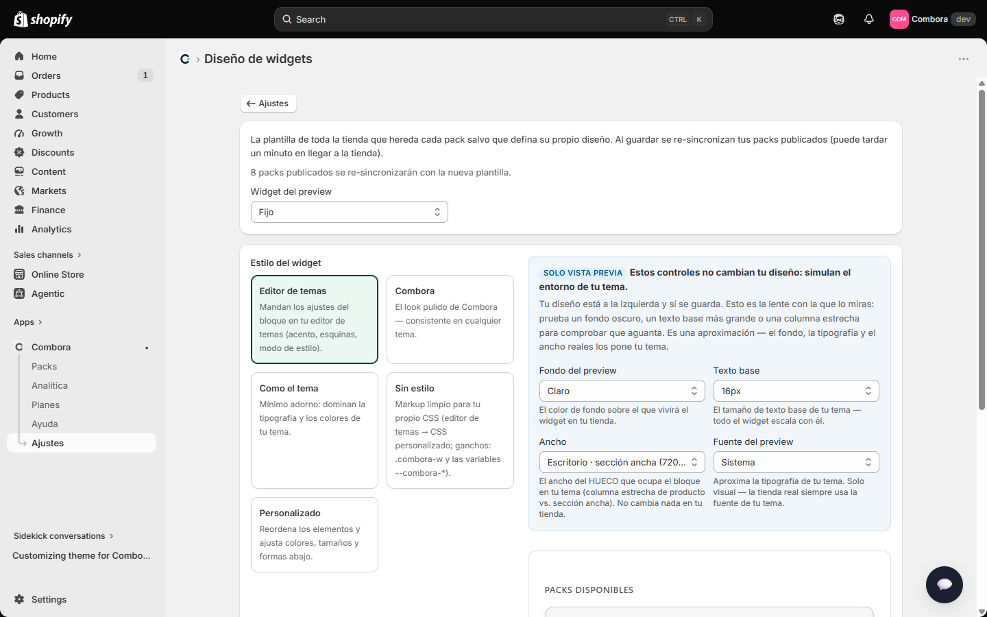 Estudio de diseño: la plantilla de widgets de toda la tienda