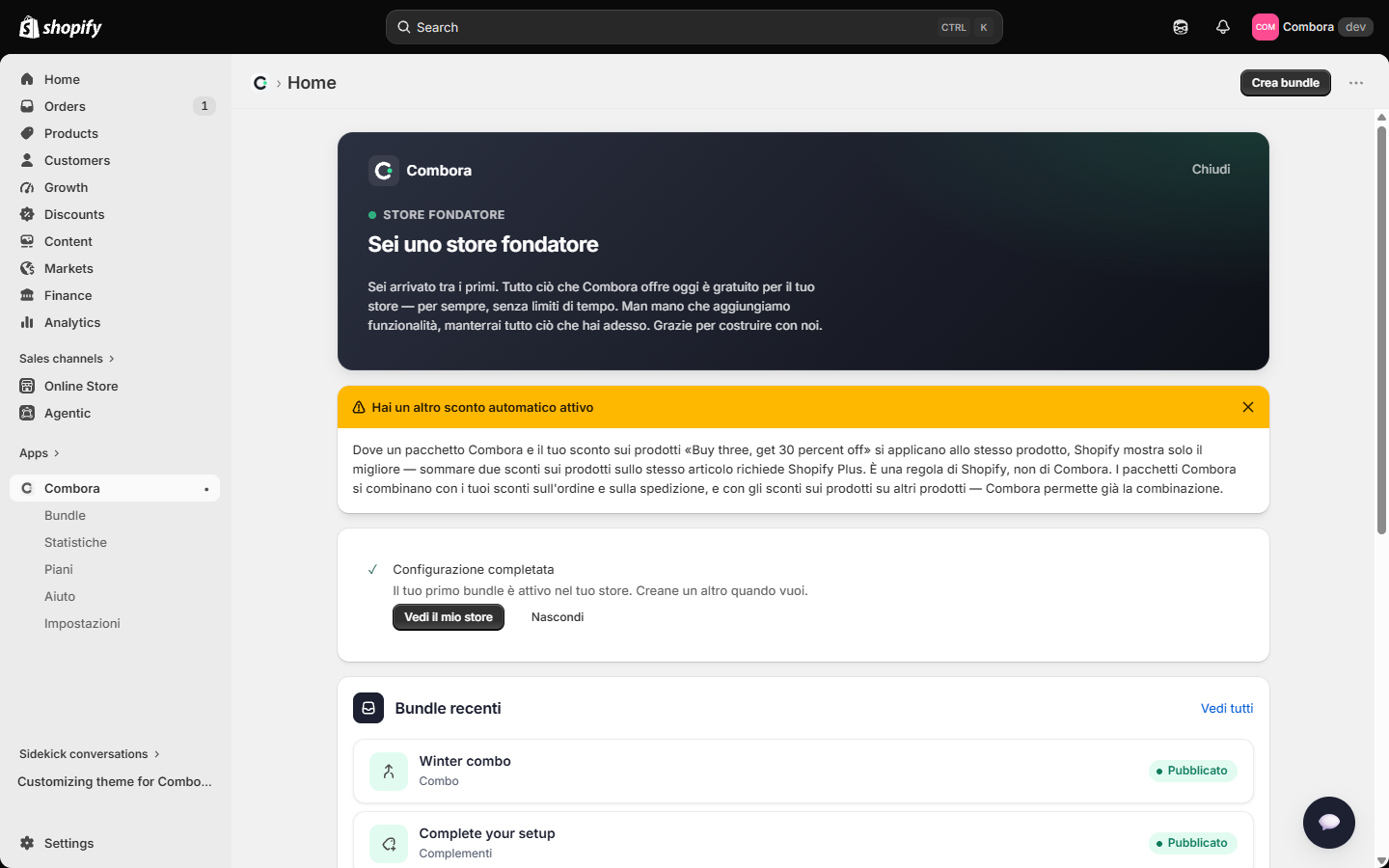Schermata Home con la checklist di configurazione