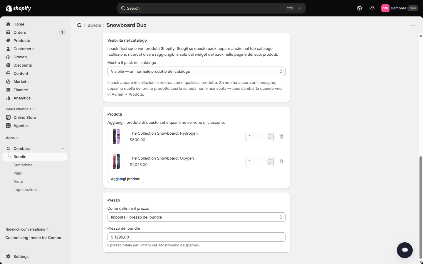 Editor del bundle fisso: componenti e prezzo bundle