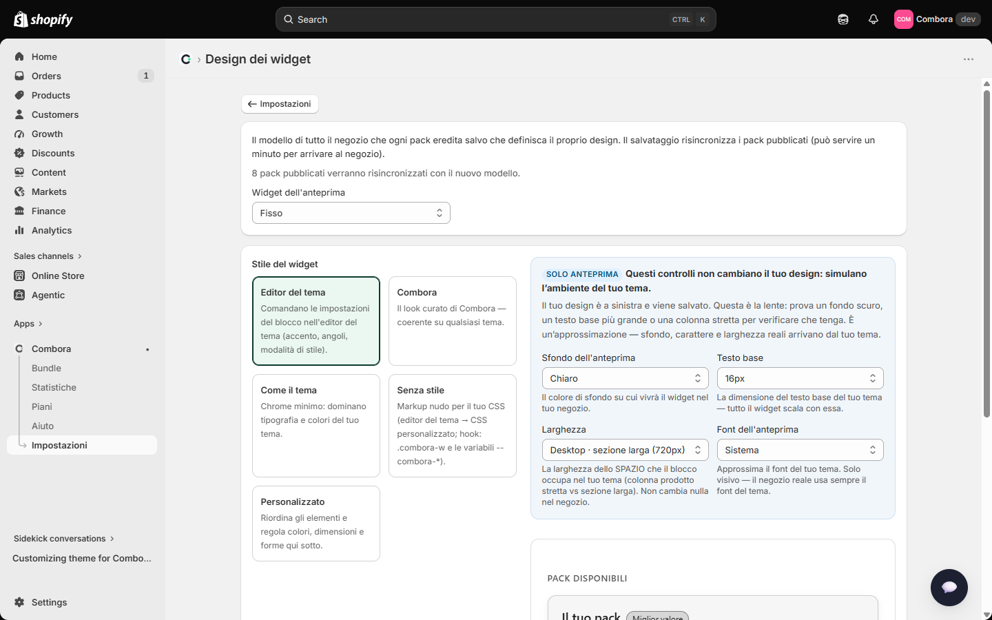 Studio di design: il template widget per l'intero negozio
