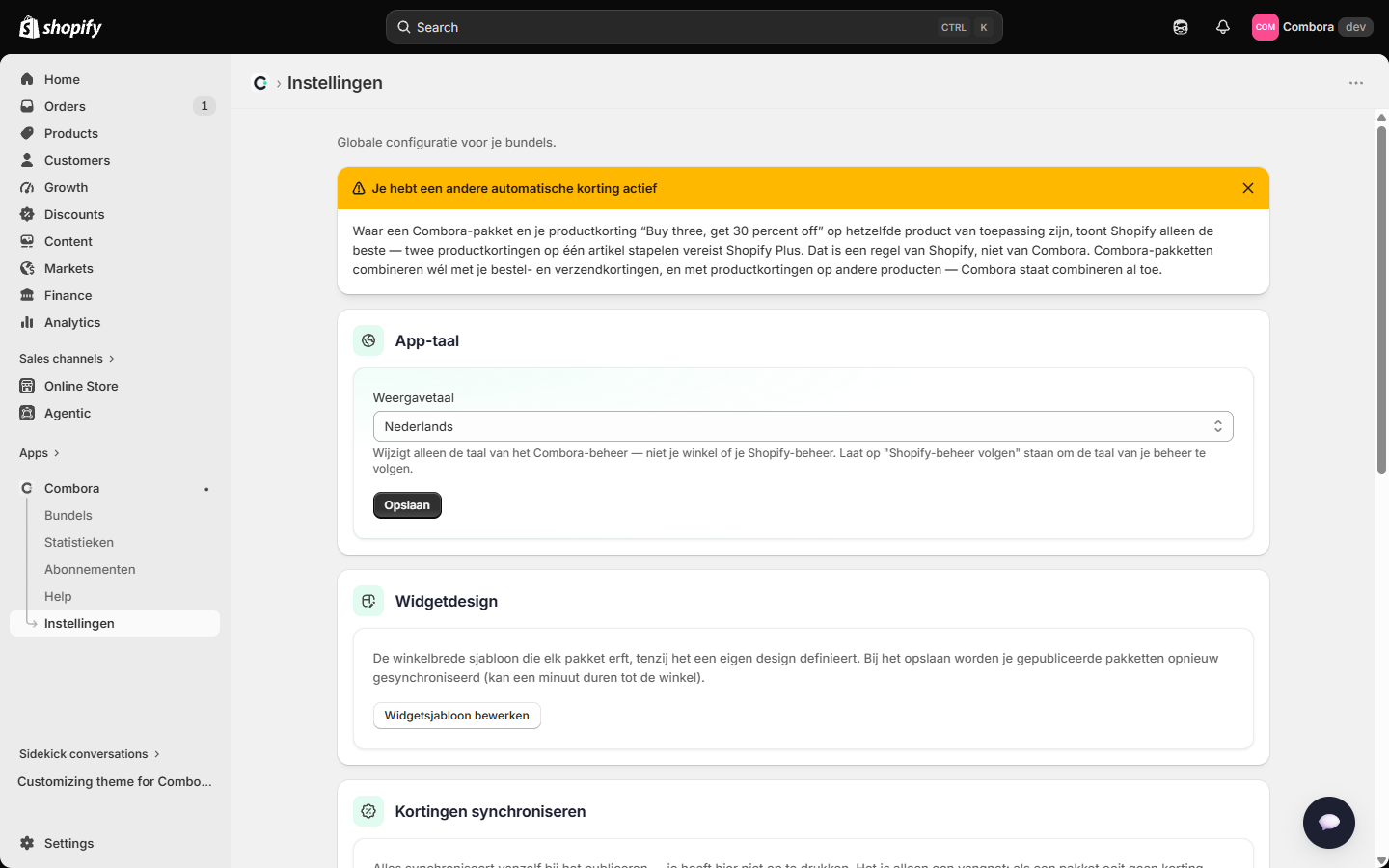 Instellingenpagina