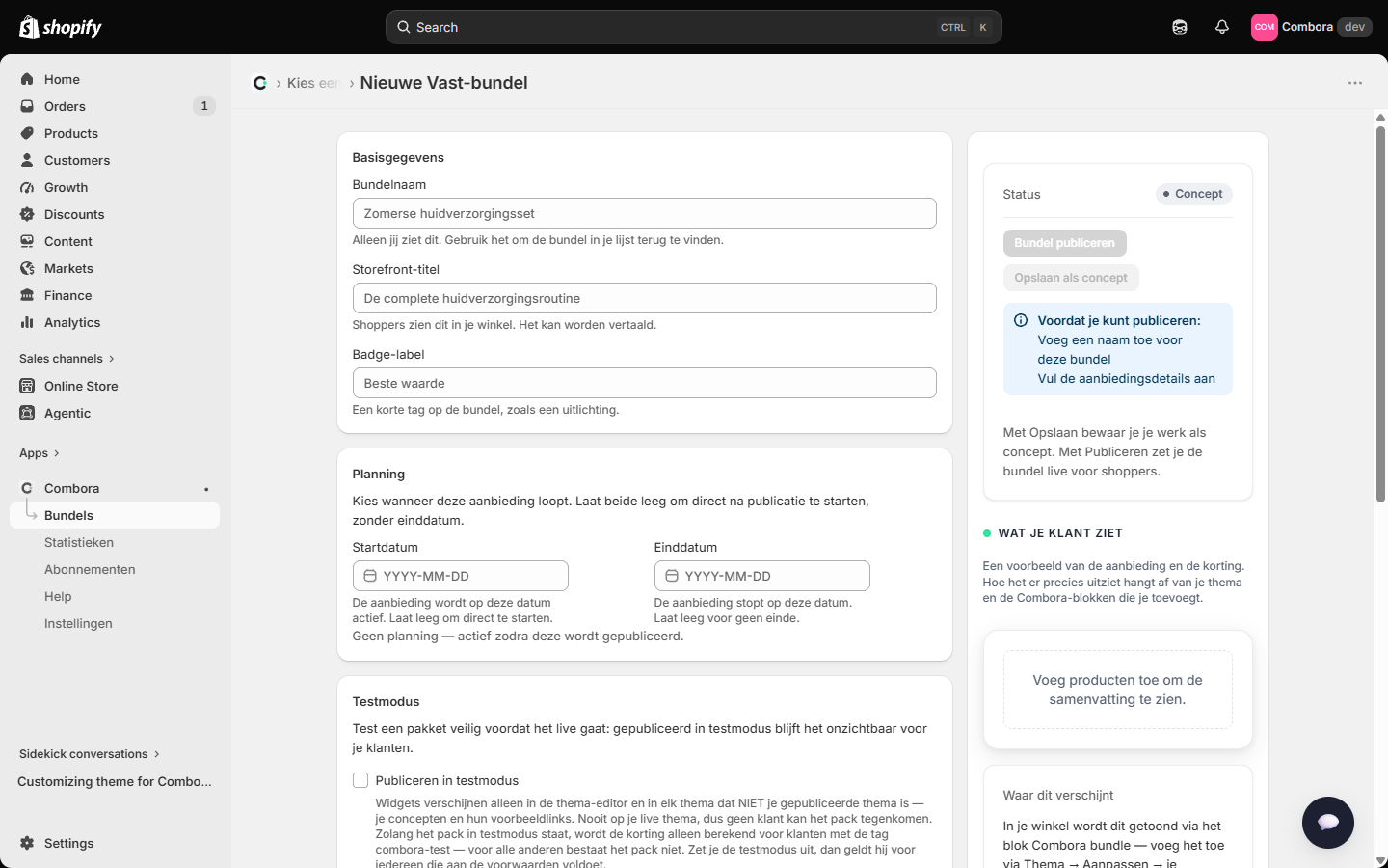 Lege editor met de checklist Vóór het publiceren