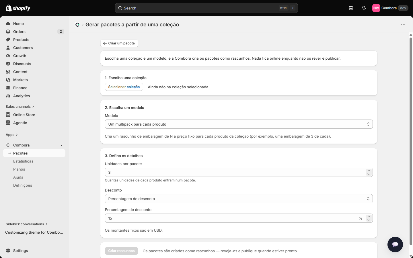 Gerador configurado com uma coleção e um modelo