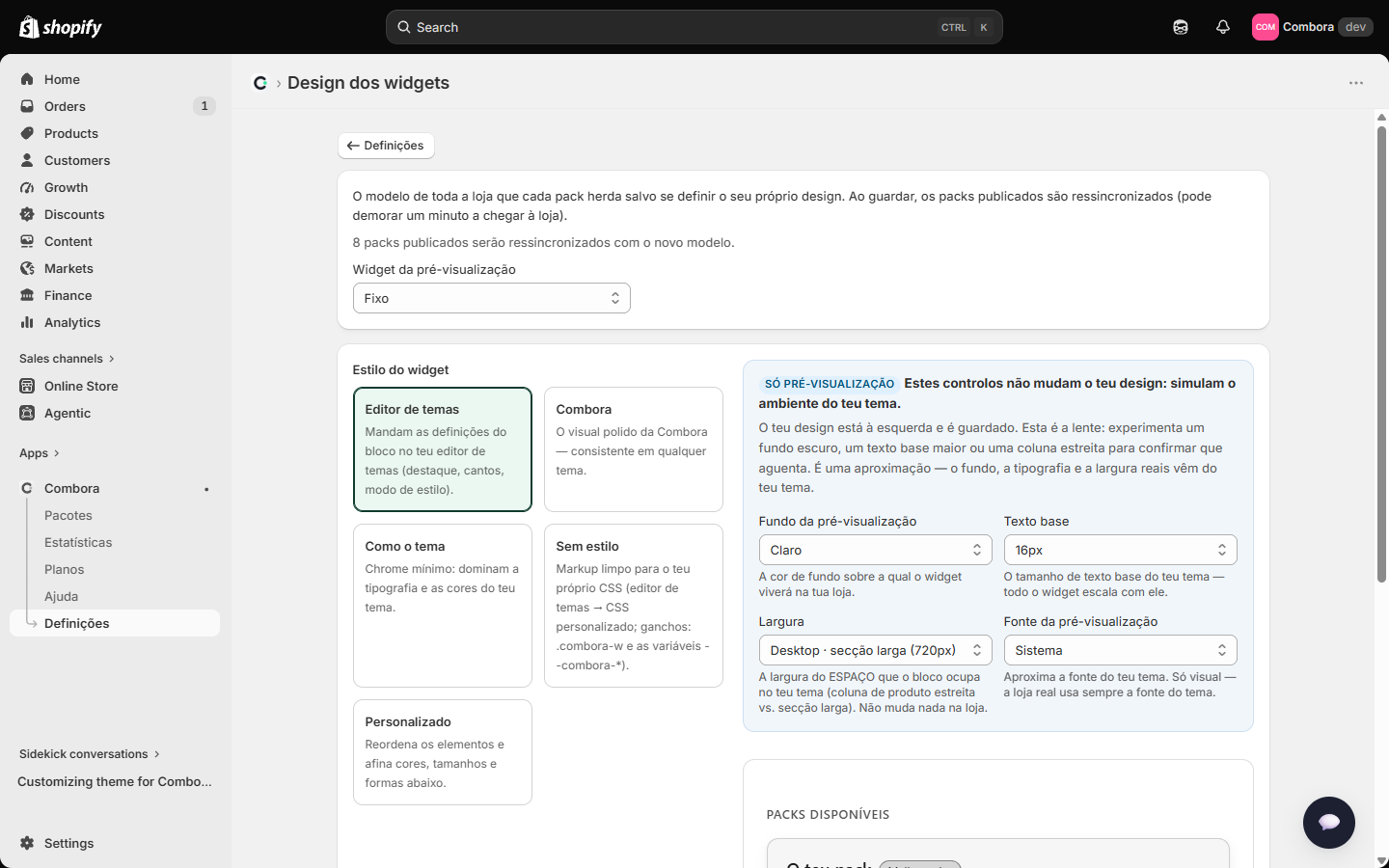 Estúdio de design: o modelo de widget aplicado a toda a loja